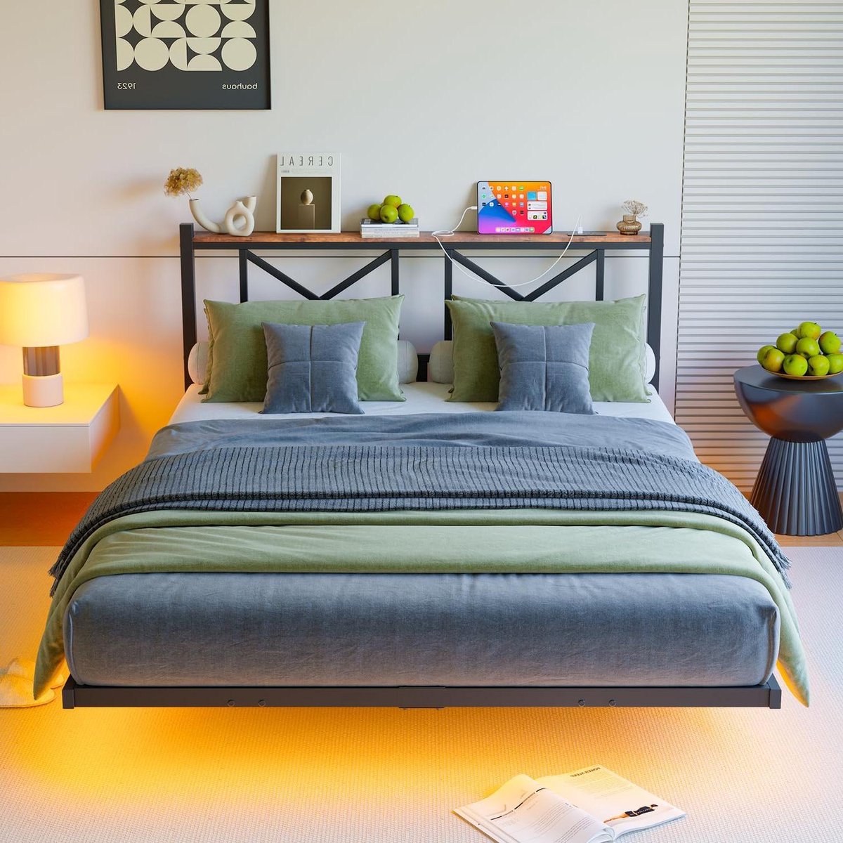 Zwevend Bedframe - Modern Bed - Ontspannen Slapen - Met Ingebouwde Opladers - 120x200 cm - Zwart