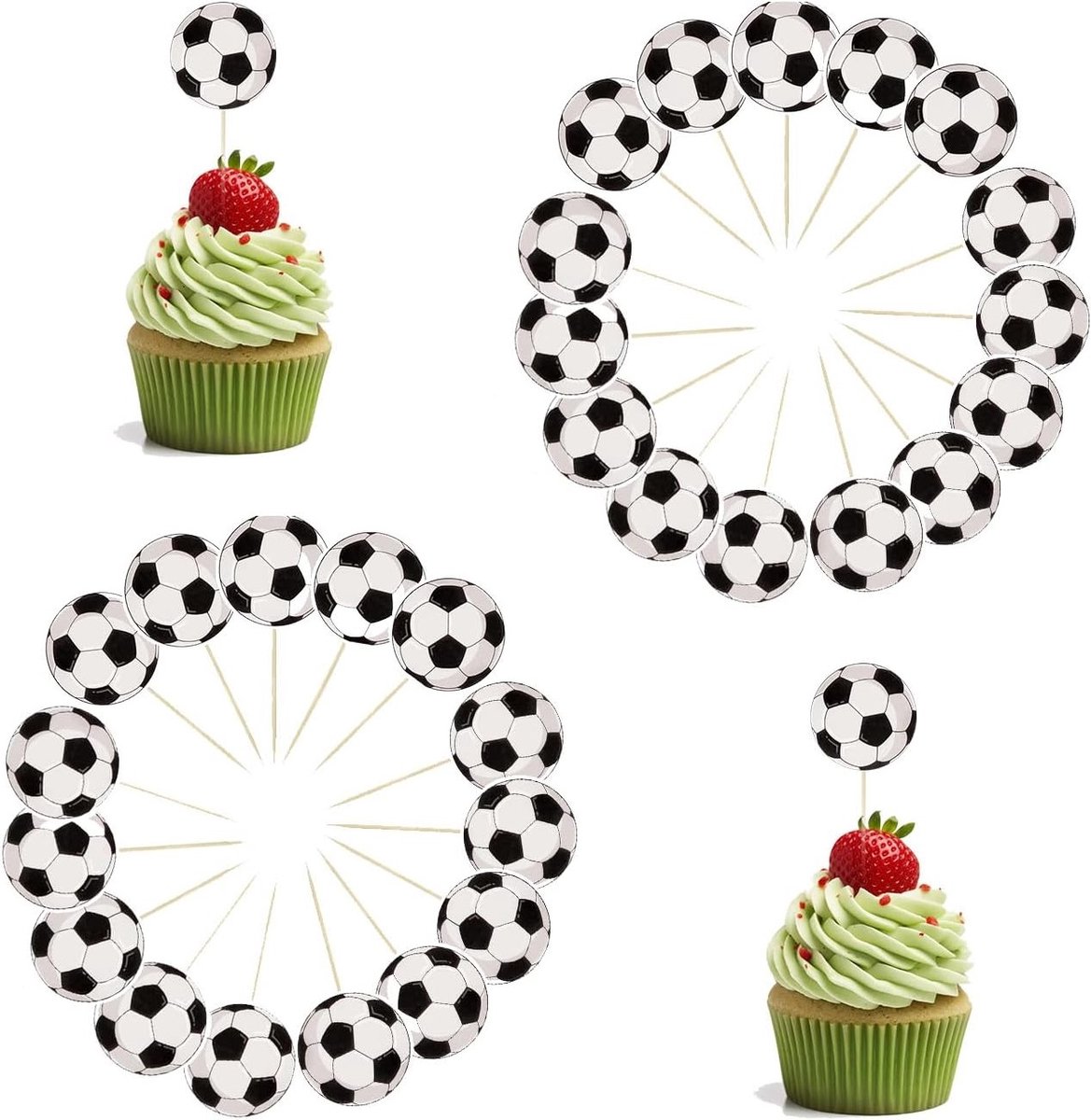 Voetbal Cupcake Decoratie - 30 Stuks Voedselprikkers voor Kinderfeestjes, Verjaardagen en Doopfeesten met Sportbal Thema
