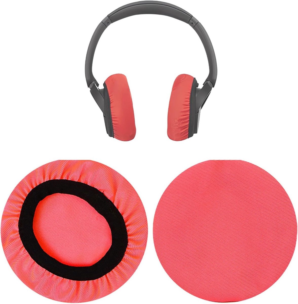 Hoofdtelefoonmanchetten - ademend en wasbaar - elastisch - rood - geschikt voor hoofdtelefoons 9-10,5 cm - herbruikbaar.
