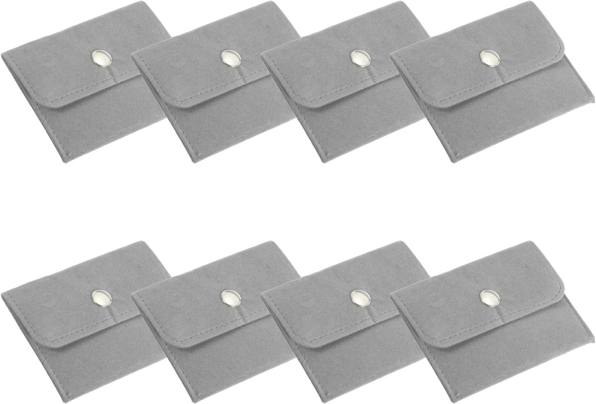 10x7 cm sieradenzakje - 8 stuks fluwelen zakjes met drukknop - draagbare opbergtas voor oorbellen - armbanden - kettingen - ringen - horloge - grijs