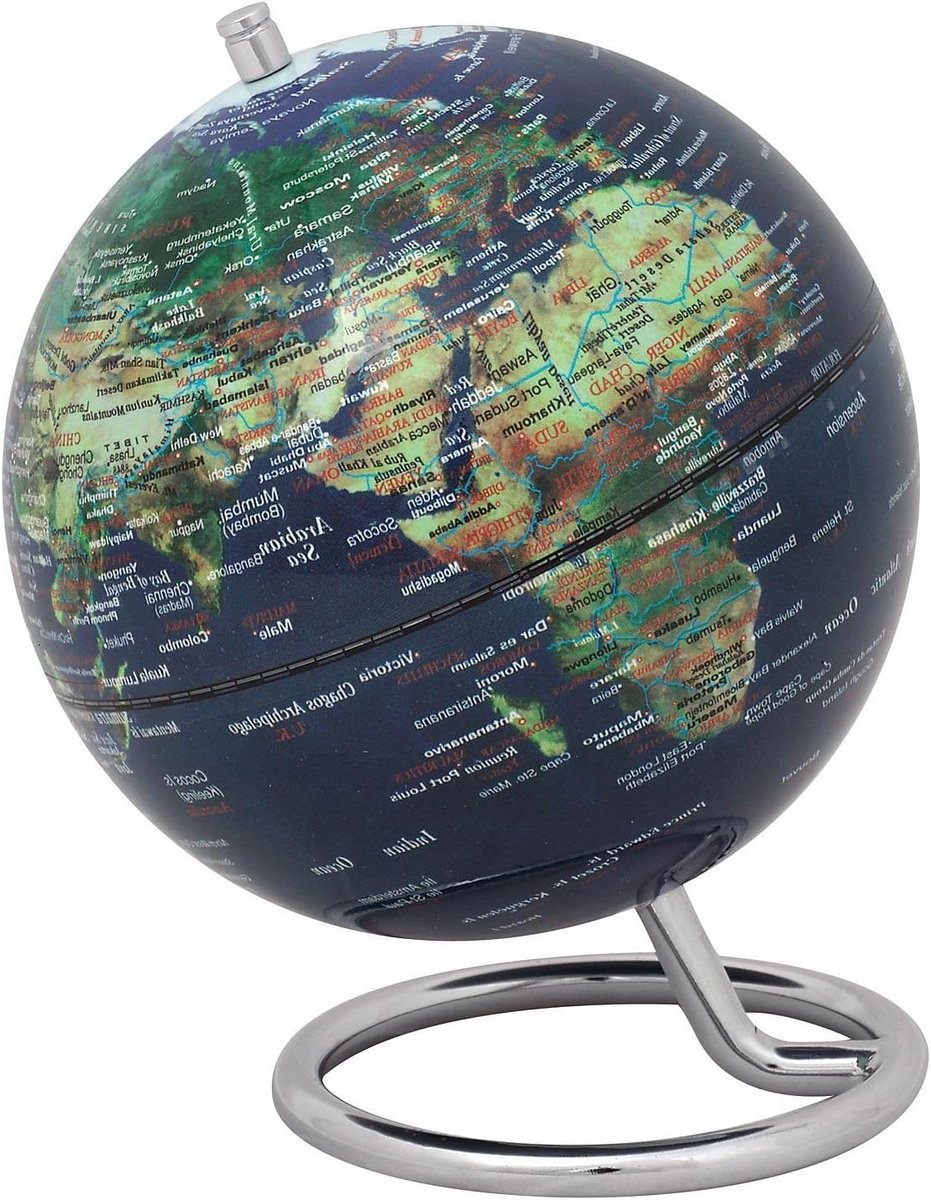Mini Wereldbol - Educatieve Bol - Bureau Decoratie - Verchroomde Ring - 130 x 170 mm - Meerdere Kleuren