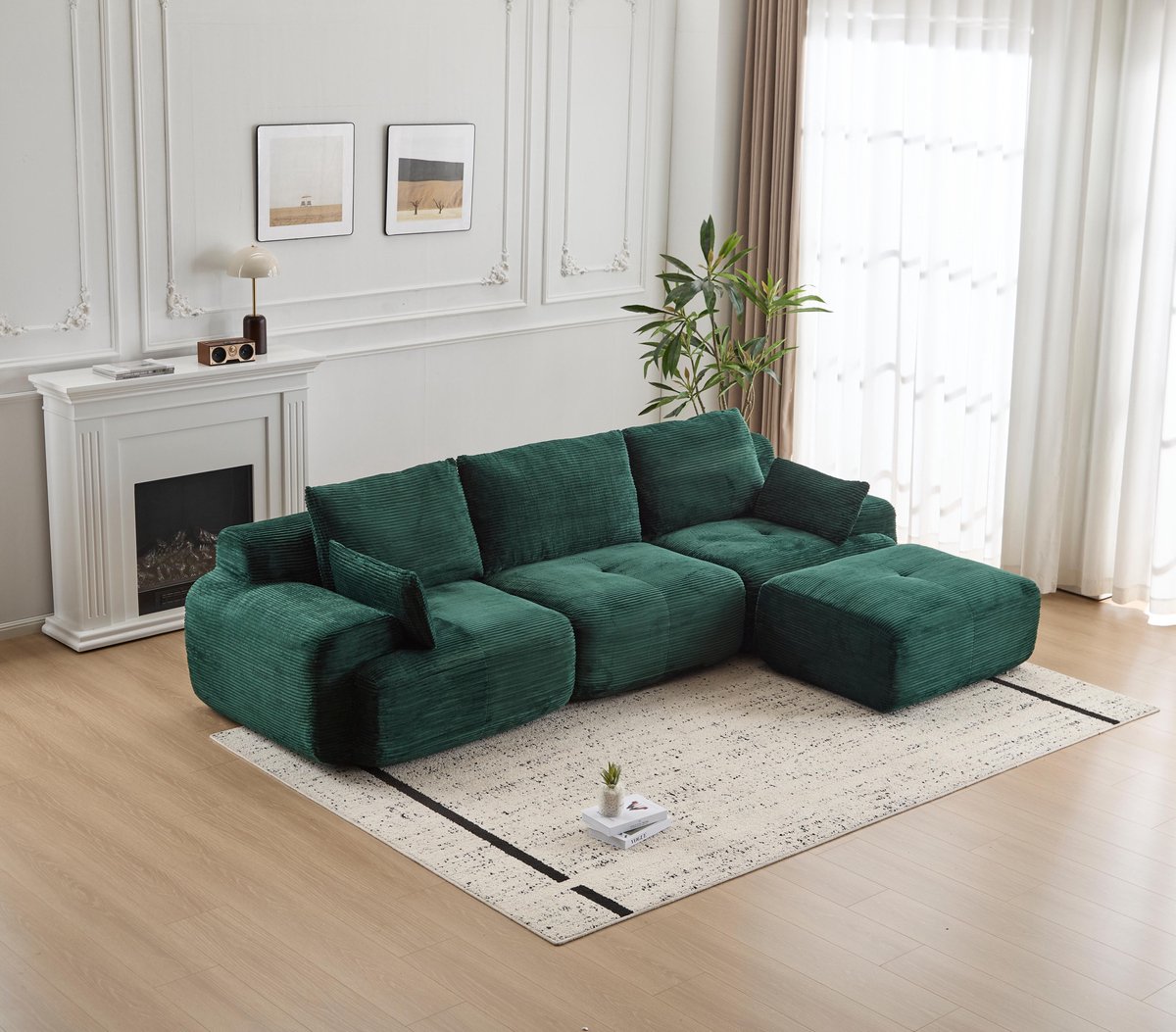 Multifunctionele Corduroy Slaapbank – Opvouwbaar met 2 Armleuningen – 4-in-1 Design – Geschikt voor 3 Personen – Flexibele Opstelling – Te Gebruiken als Logeerbed, Bank en Ligstoel – Woonkamer/Slaapkamer – Groen