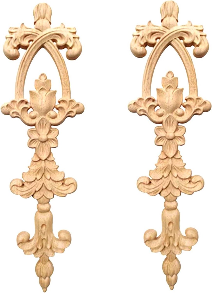 Houten Decoratie Set - Gesneden Applicaties - Meubels Verfraaien - Klassieke Europese Stijl - 2 Stuks - Houtkleur
