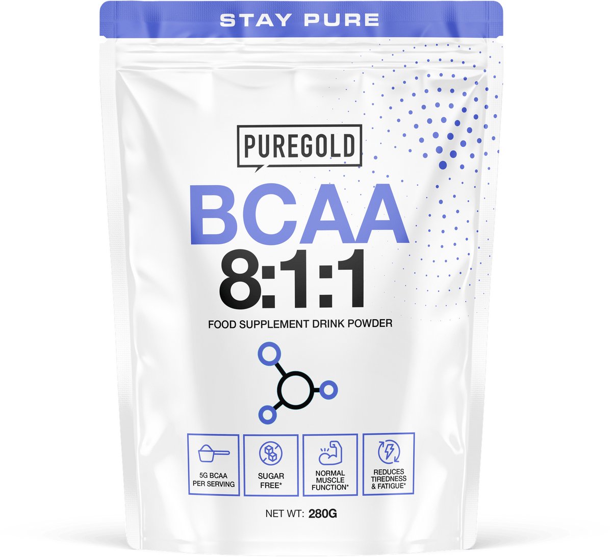 Pure Gold BCAA 8:1:1 Aminozuren Poeder – 280g – Framboos – 40 Porties – 5g BCAA per Portie met Kalium, Vitamine C & B6 – Suikervrij
