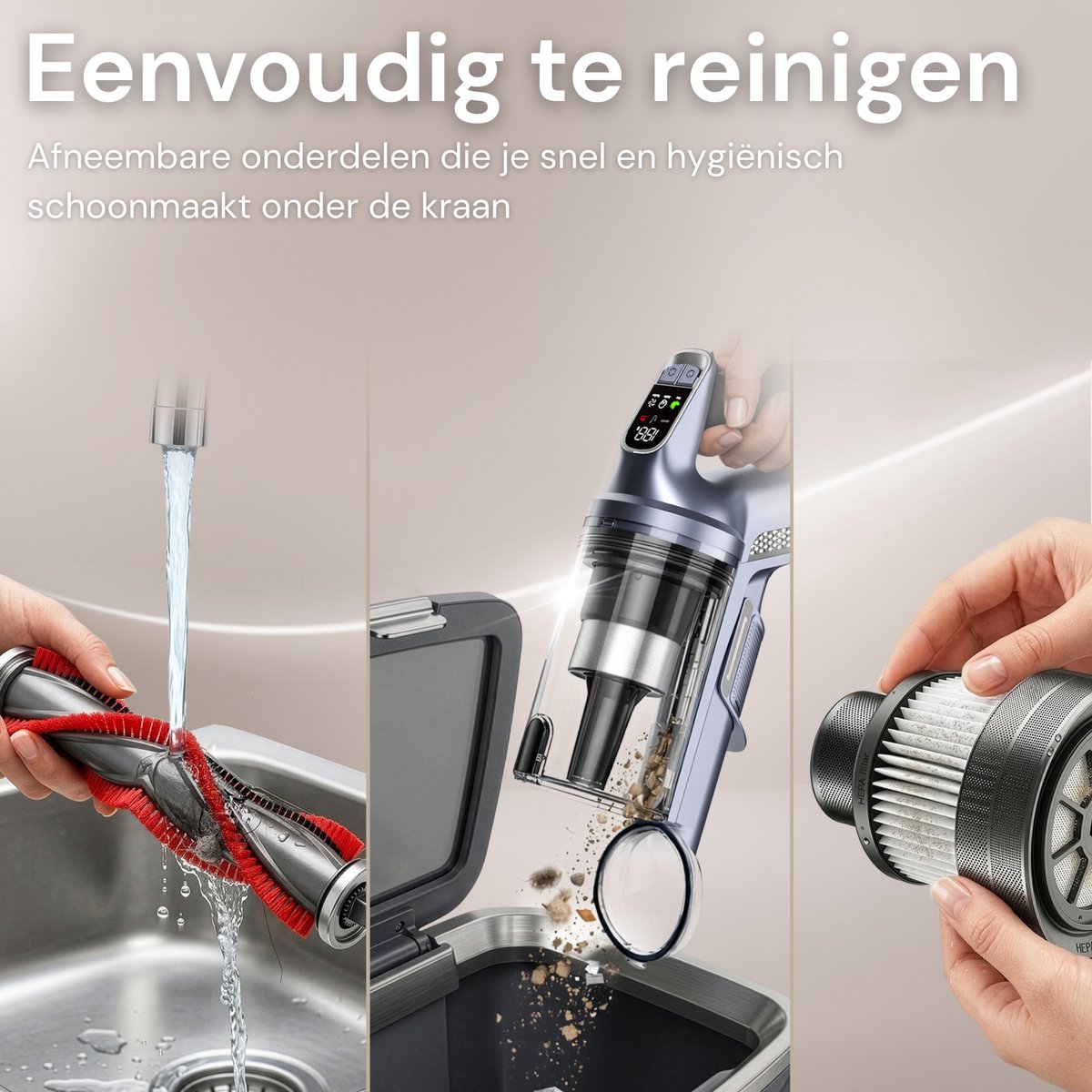 Vesora® 3-in-1 Buigbare Steelstofzuiger Draadloos zonder Zak - FLEX - Draadloze Stofzuiger - Kruimeldief Snoerloos - Vacuum Cleaner - Handstofzuiger - Stofzuiger Steel met Hepa Filter - Stofzuiger Huisdieren - Zakloze Stofzuiger — afbeelding 5