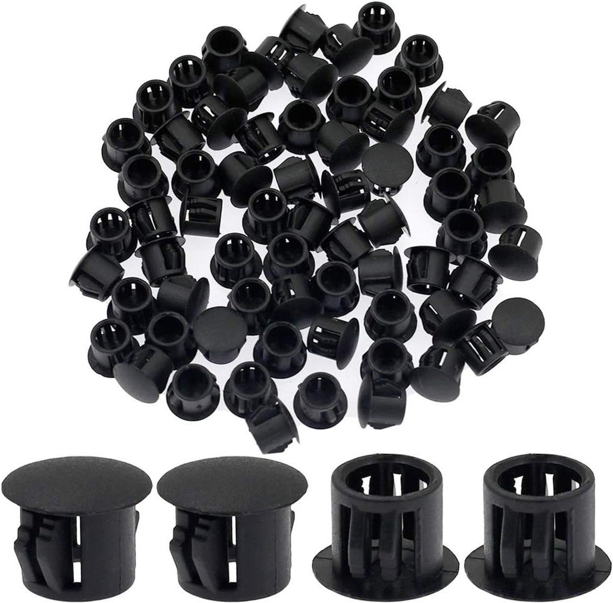 Gatstekkers Zwart - Plastic Pluggen - Meubels Afwerken - Verzonken Type - 10 mm 60 Stuks - Zwart