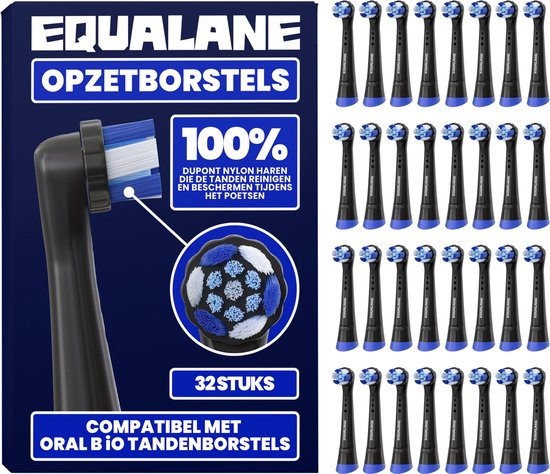 Opzetborstels geschikt voor Oral-B iO - Universele Opzetborstels - Schuine Borstelharen - Zwart - 32 Stuks