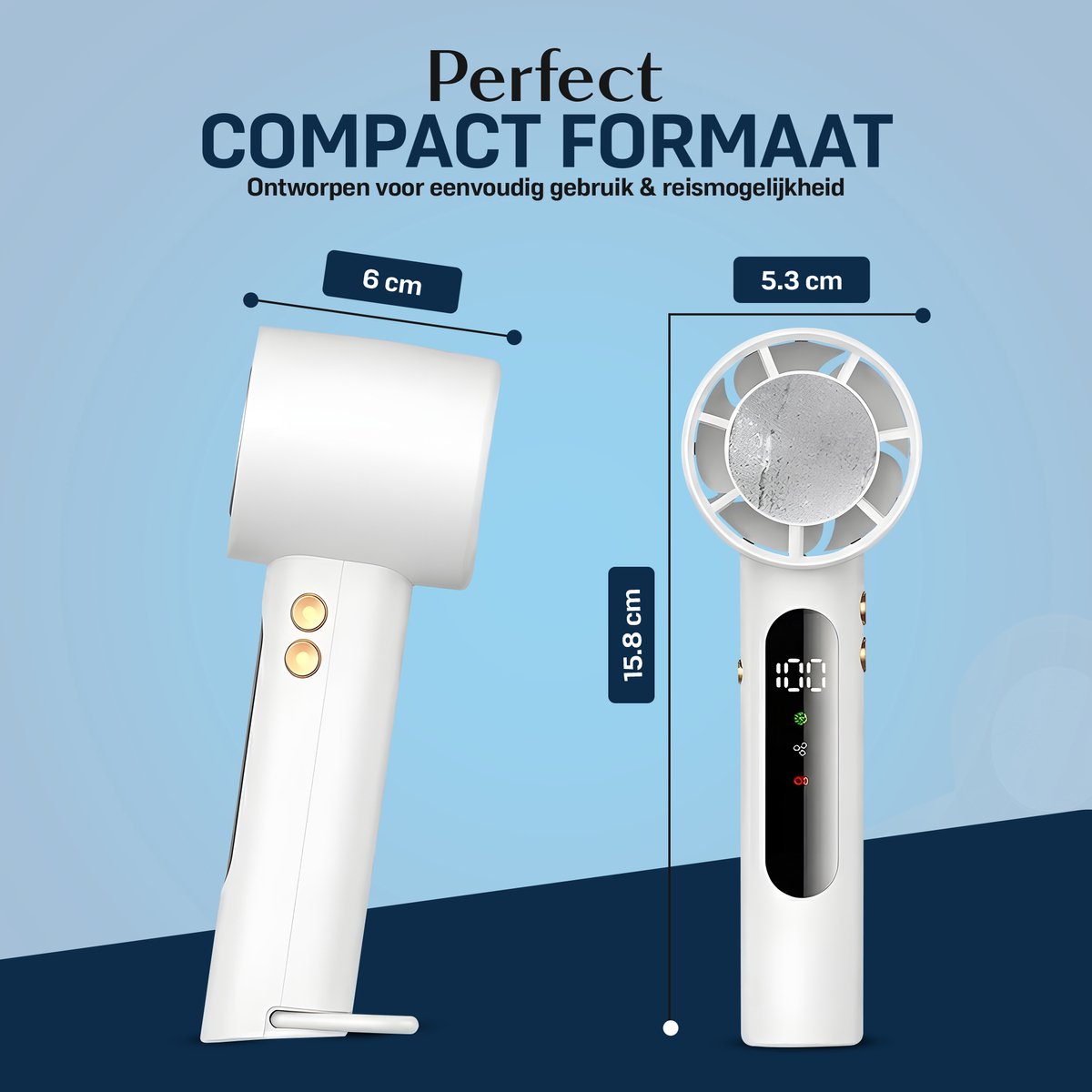 M&W® Mini Ventilator Draagbaar – Handventilator met IJs Koeling – Oplaadbaar USB (3000 mAh) – Stil & Krachtig – 3 Standen – Compacte Zakventilator voor Reizen, Festival, Kantoor & Thuis — afbeelding 2