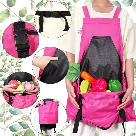 Verstelbaar tuinschort, canvas werkschort met zakken, waterdicht tuinschort voor in de keuken, bij het oogsten, in de tuinbouw, voor het opbergen van fruit en groenten, voor mannen en vrouwen, roze, 80 cm van Merkloos	 — afbeelding 3
