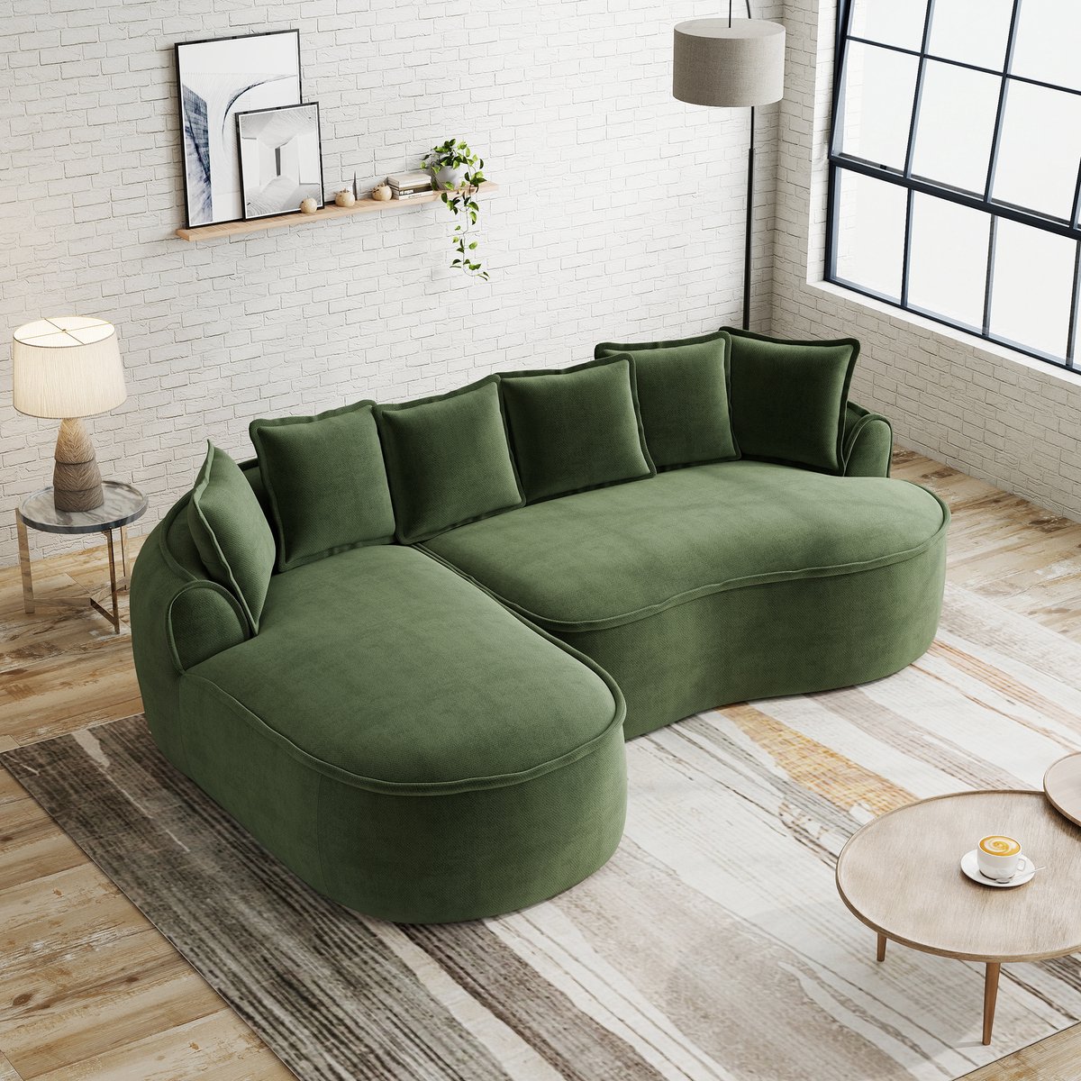 Zubaliya Frameloze Modulaire Hoekbank, L-Bank, 3-Zitsbank, Chenille stof, Cloud Bank van Schuim, L-vormig met Extra diepe Zitting en Brede Armleuningen, Inclusief Chaise Longue en Kussens, Geen Montage Nodig-Groente