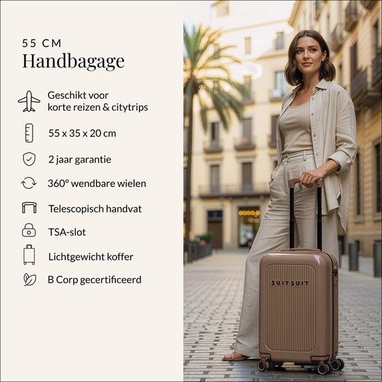 SUITSUIT Handbagage Koffer 55x35x20 cm - Koffer - Trolley Handbagage - TSA Slot - Reiskoffer - 27L - Caretta - Ginger Snap