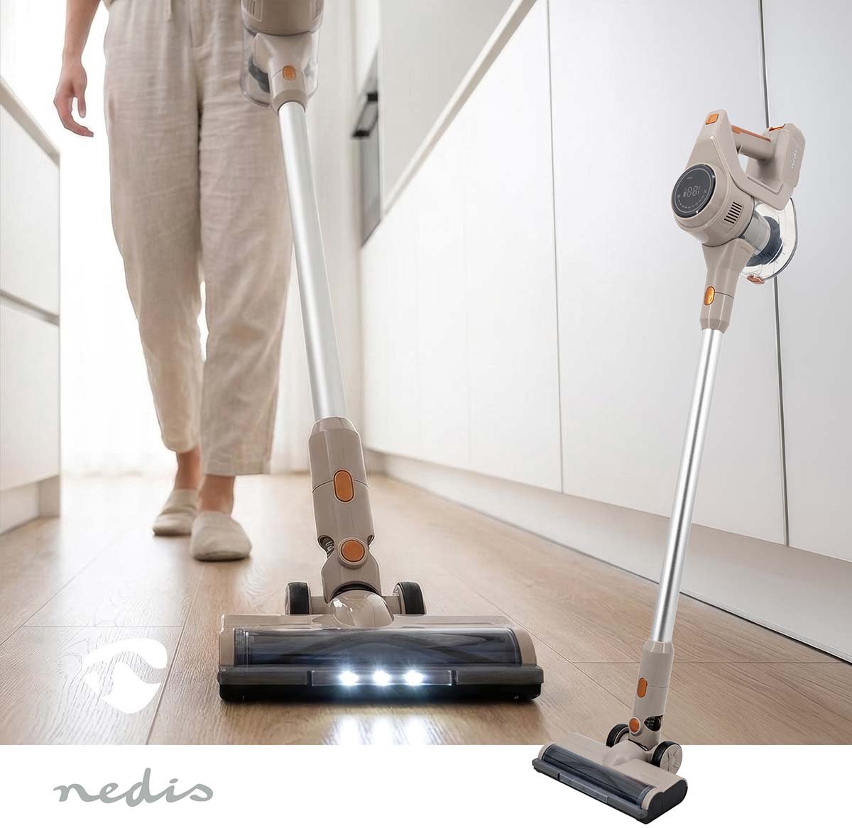 Nedis LED Steelstofzuiger - 1.2L - Draadloos - 12.000 Pa - HEPA - Kruimeldief - Grijs – foto 4