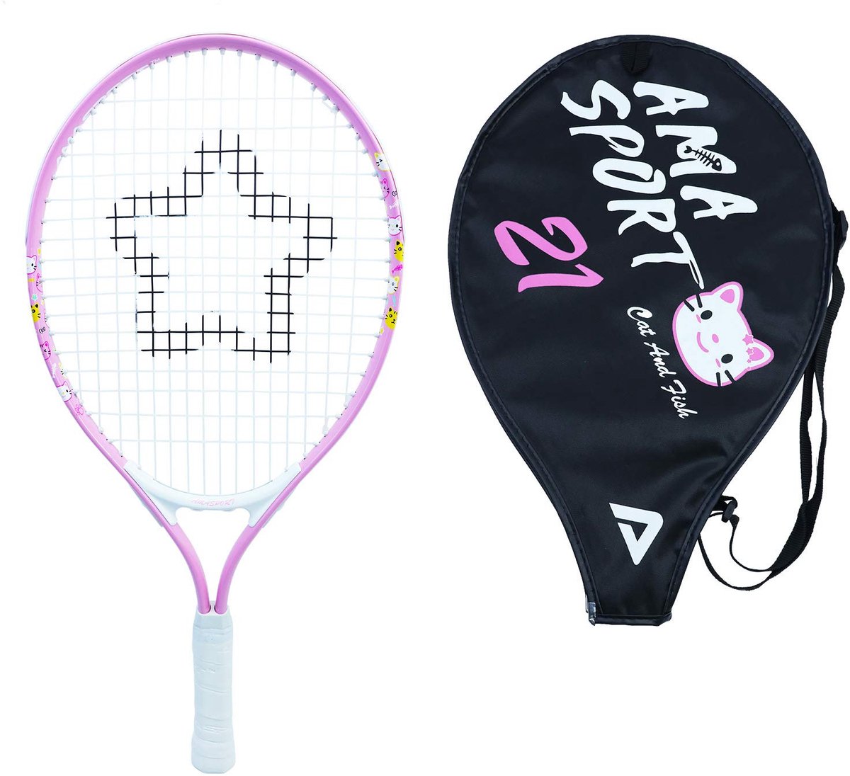 Kinder Tennisracket Kat Roze 21 inch – Lichtgewicht Junior Racket met Tas – Ideaal voor Beginners – AMA Sport