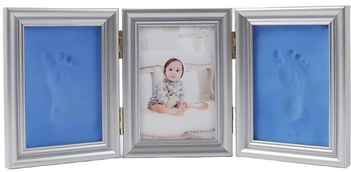 Herinneringslijst met klei voor hand- en voetafdrukken van pasgeborenen — 35 x 15 x 2 cm — Tastbare herinnering voor 1 maand, 100 dagen of de eerste verjaardag — Set voor hand- en voetafdrukken — Inclusief fotolijst — Lijst voor voetafdrukken