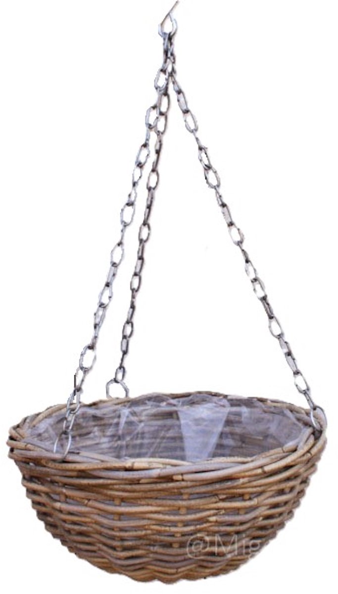MigoStyling - Hangmand - Riet - Rotan - Dia 40 cm - Grey - Buiten - Binnen - Plantenmand