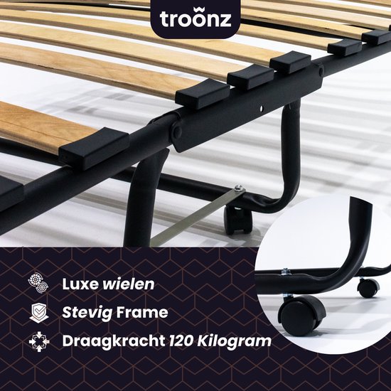Troonz® Logeerbed One Deluxe 90x200 cm – Opklapbed 1 persoons - Vouwbed met Matras - Plooibed - Eenpersoonsbed - Met beschermhoes