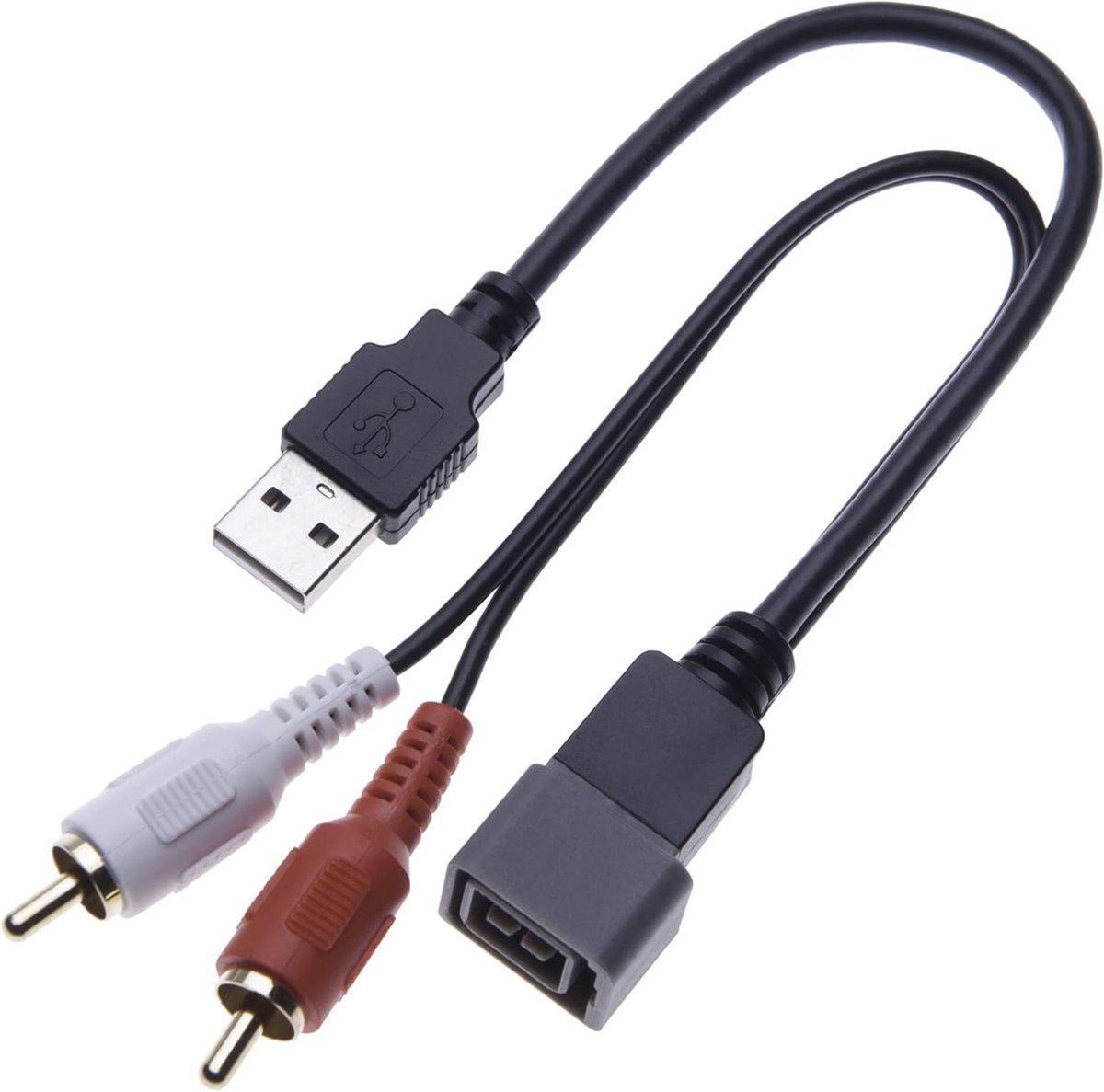 Auto Audio Adapterkabel - USB RCA - Audio Installatie - Behoud Fabrieks USB - 23 cm - Zwart