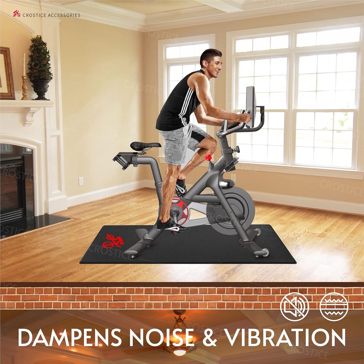 Fietstrainer Mat - Indoor Fietsmat - Fietsen Binnen - Dempt Geluid Trillingen - 60 x 30 Inch - Zwart