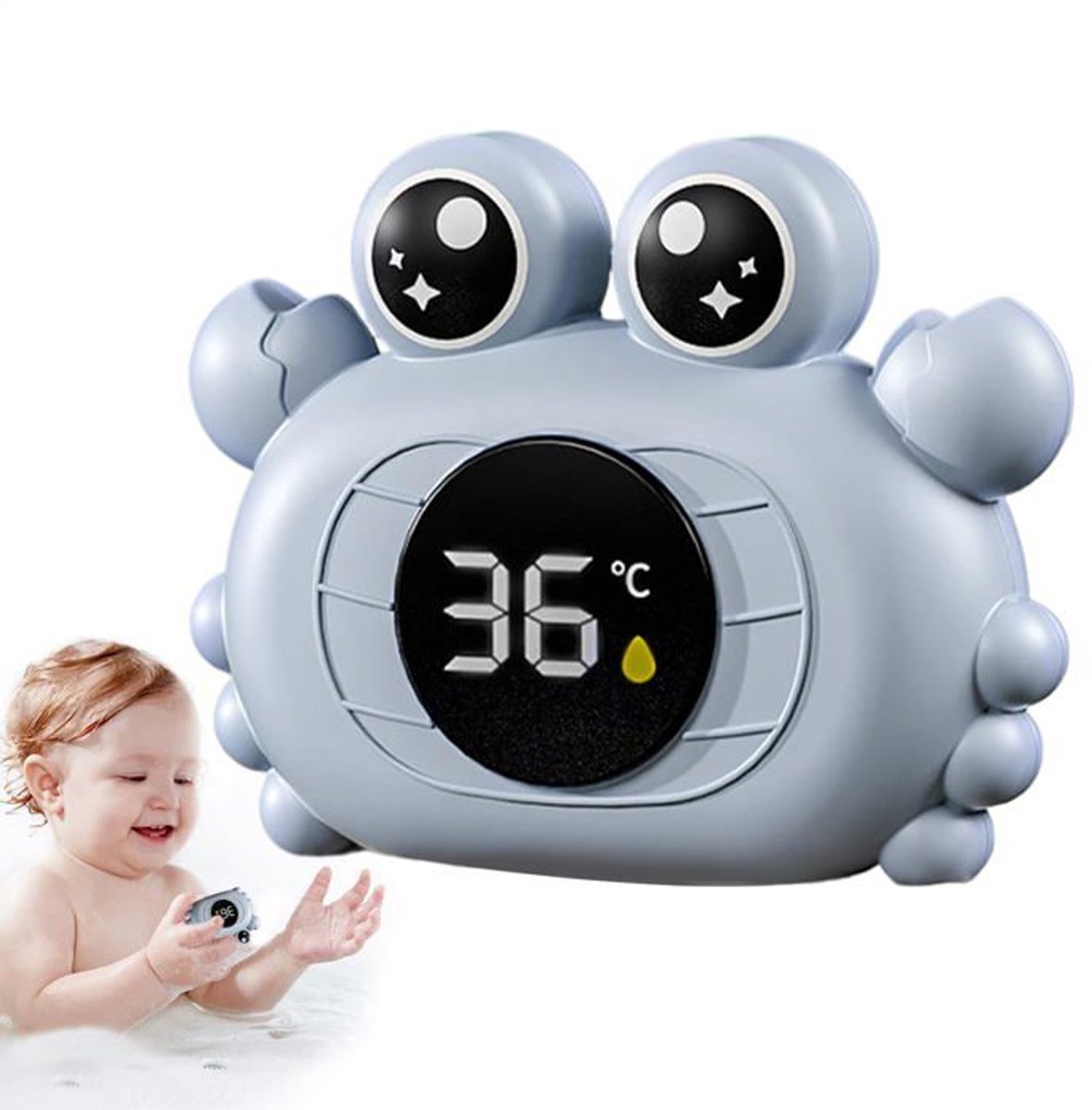 Babybadthermometer in de vorm van een krab - 1 stuk, geel, standaardformaat, waterdicht badspeelgoed, babybenodigdheden.
