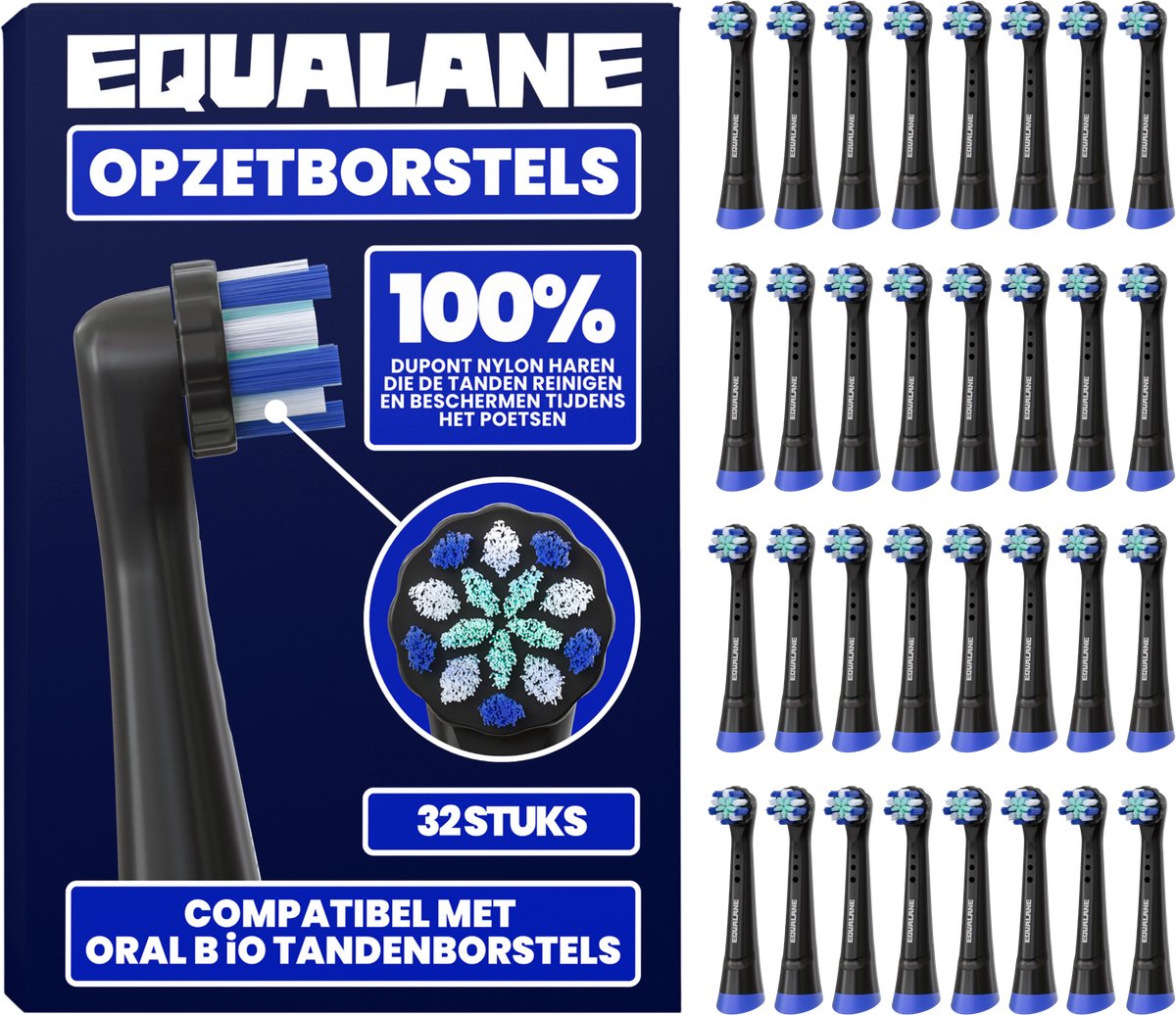 Opzetborstels geschikt voor Oral-B iO - Universele Opzetborstels - Zachte Borstelharen - Zwart - 32 Stuks