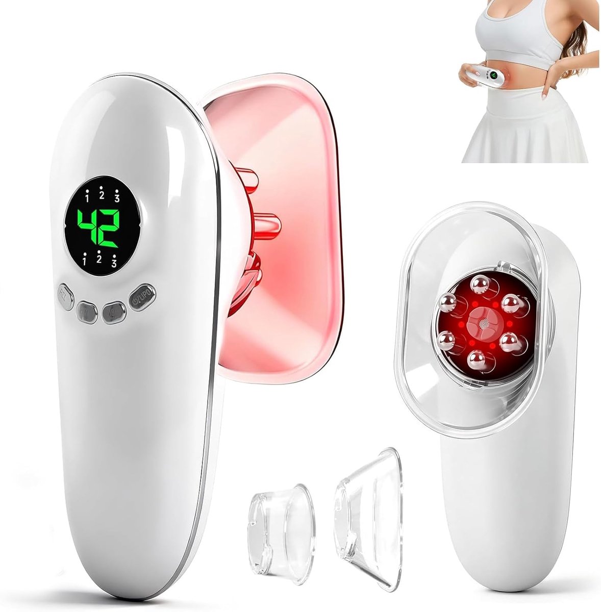 Cupping Massager Voor Mooie en Stevige Huid, 4-Traps Verwarming Cellulitis Massageapparaat 15-45 Kpa Met EMS-Microstroom En Rood Licht Voor Buik, Benen, Billen En Fascia