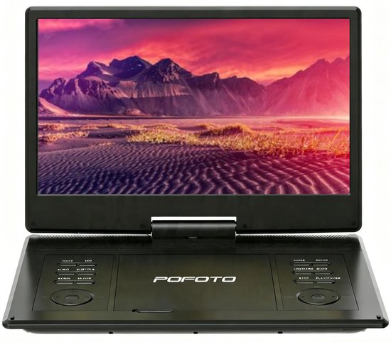 15,7 inch Draagbare dvd-speler met 14,1 inch HD draaibaar scherm, 6 uur oplaadbare batterij, ondersteuning voor Sync TV, USB, SD-kaart en meerdere schijfformaten, dubbele luidspreker
