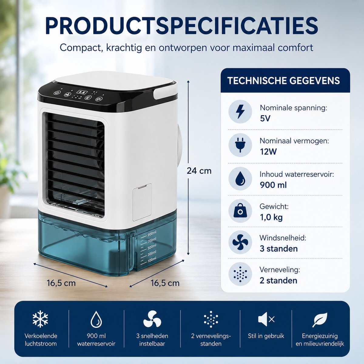 HomeGoodies - Airco - Mobiele airco - Mini airconditioning - Draagbaar - 7 Kleuren Nachtlamp - Voor Slaapkamer, Kantoor en Camper — afbeelding 4