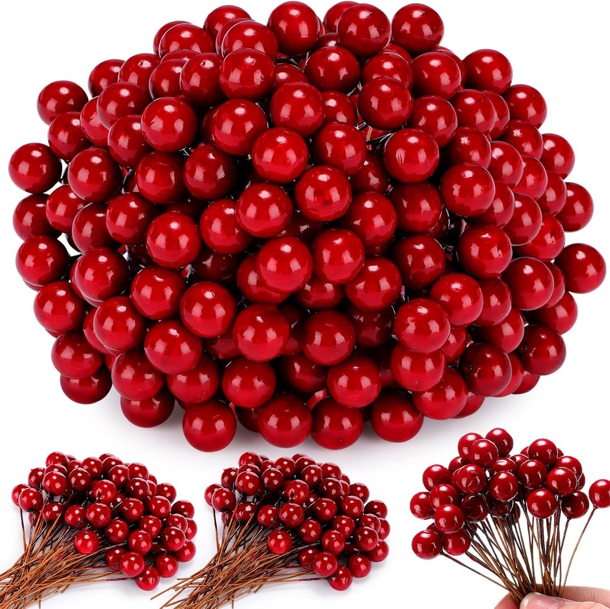 500 Stuks Nepproduct Bessen - Mini Kerstbessen van 10mm voor Kerstboomdecoratie, Ambachten en Bruiloften in Burgundy Kleur