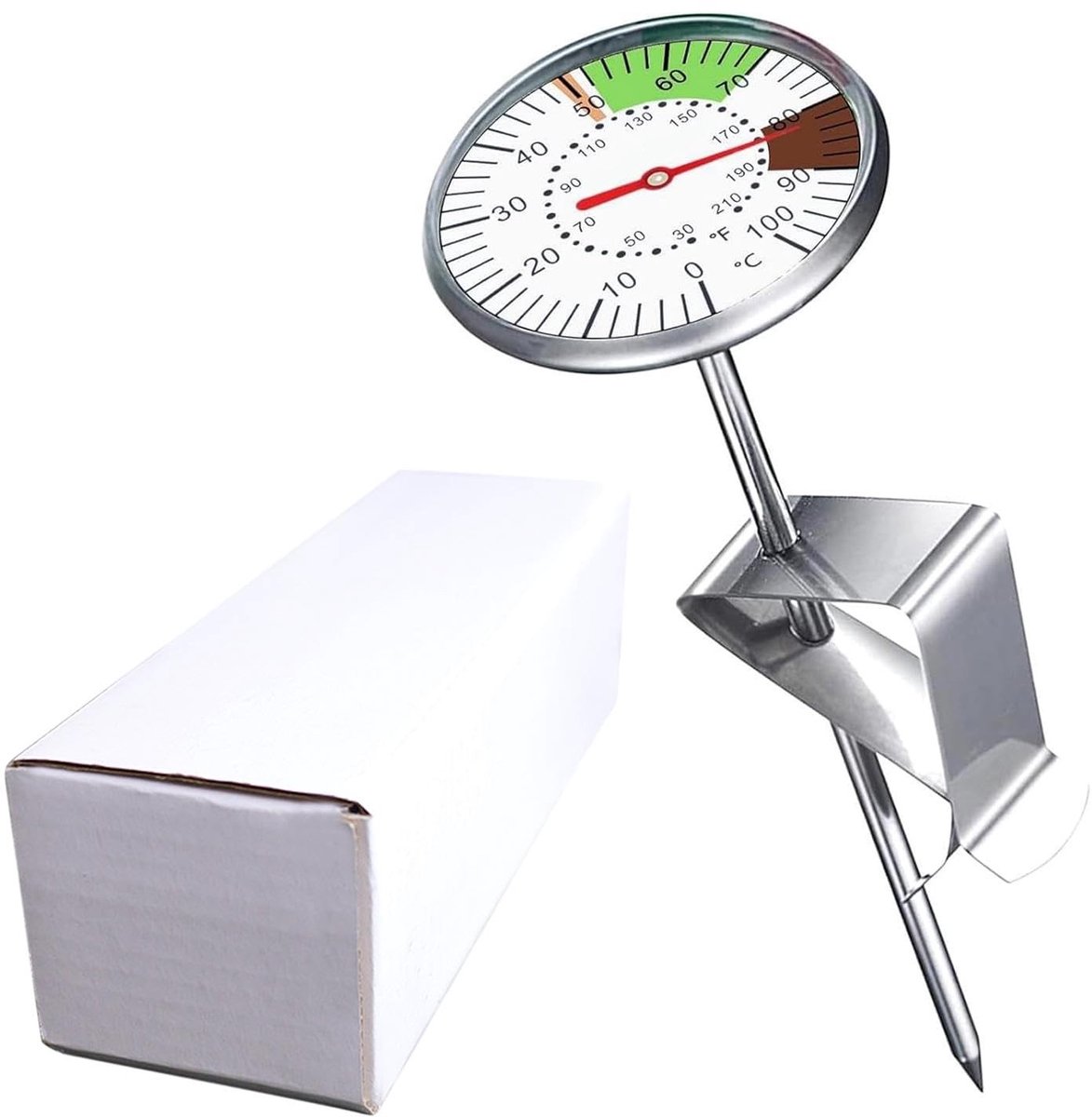 Dailygoods- Melkthermometer Digitale Keukenthermometer - Roestvrij Stalen Thermometer - Instant Thermometer - Kookthermometer met Clip - 140 x 45 mm - Kleurmarkering voor Temperatuur - Keuken Thermometer