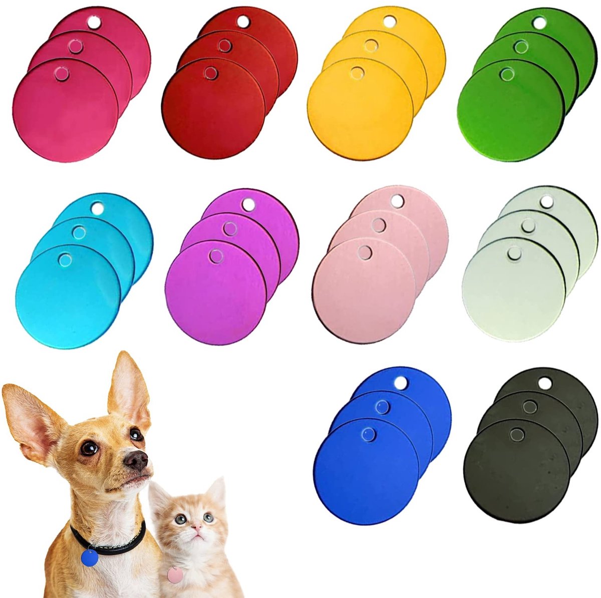 Dailygoods- Huisdier-ID-tags 30 Stuks - Dubbelzijdige Honden-ID-tags - Ronde Blanco Sleutelhangers - Gemengde Kleuren - 0,98 x 0,98 Inch - Kwalitatief Aluminium - Hondenlabel