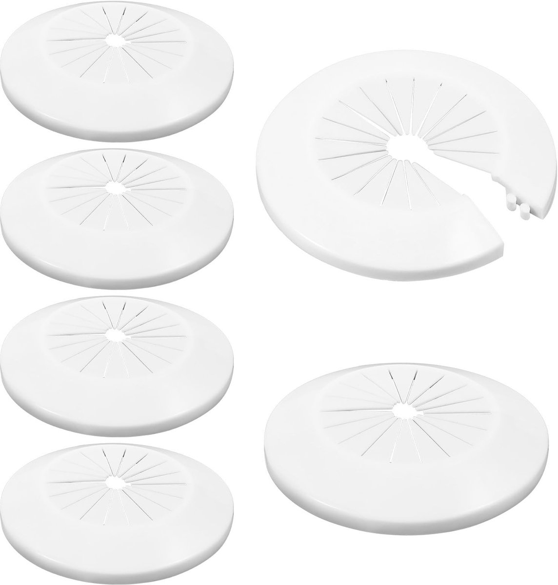 Dailygoods- Tubekappen 6 Stuks - Wit - ABS Kunststof - Decoratieve Roestvrij Staal - Verwarmingsbuis - Afdekking Openingen - 7,5 cm - Buisafdekkers