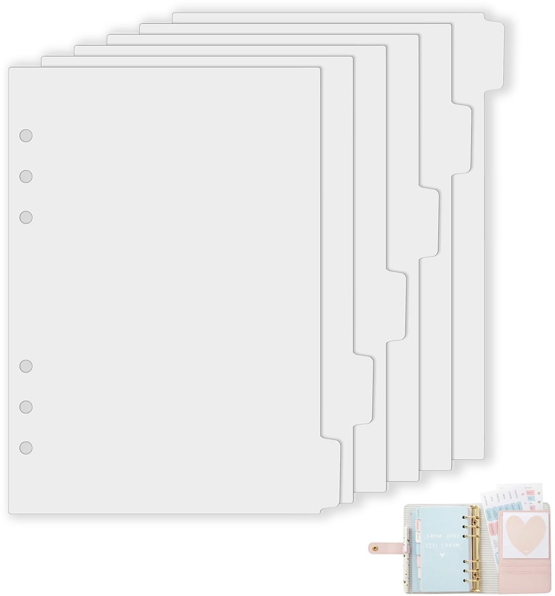 Dailygoods- Tabbladen A5 - 6 Stuks - Scheidingsbladen - Indexverdeler - Kunststof - Transparant Mat Wit - 21 x 14,8 cm