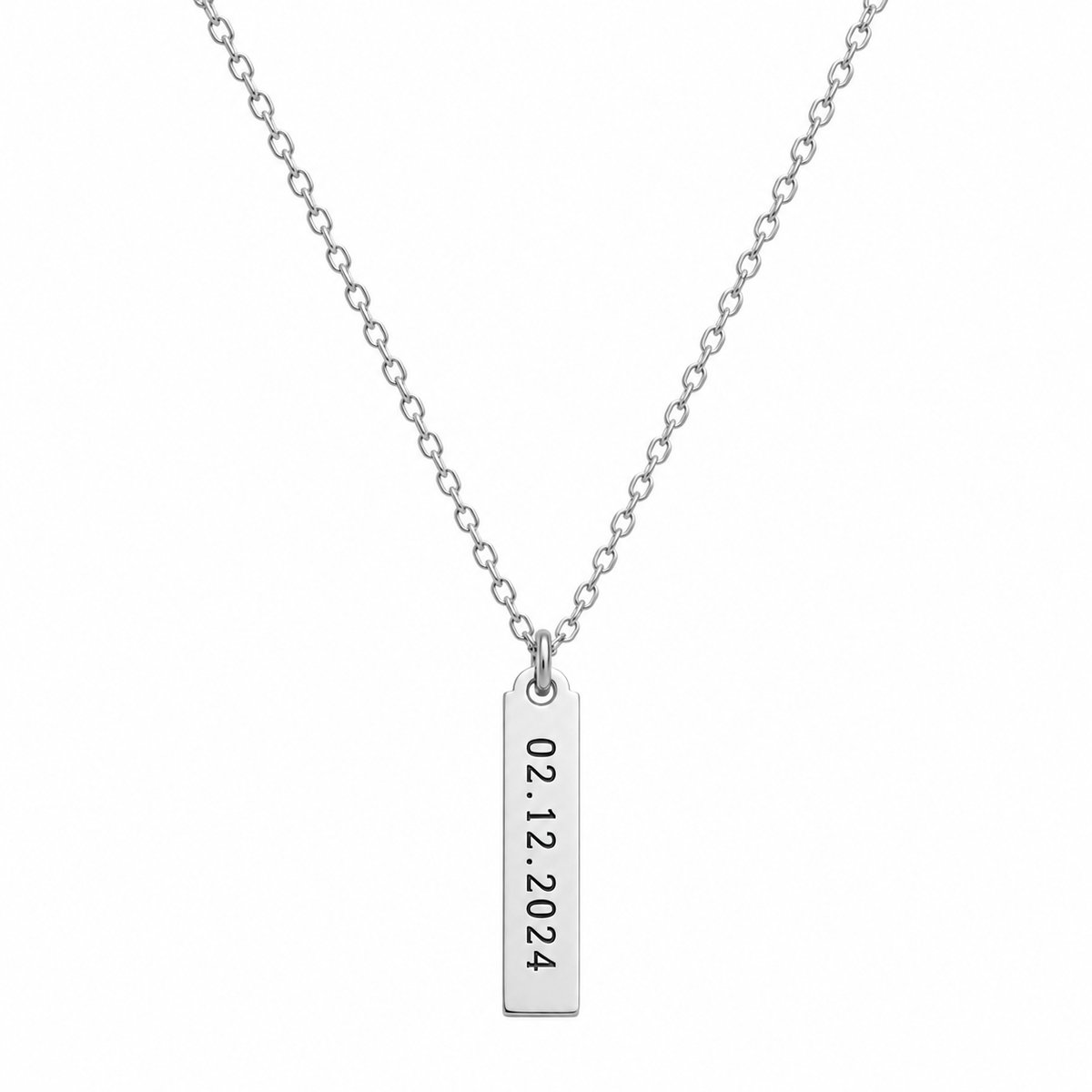 Engravia by Derya – Gepersonaliseerde Staafketting Zilverkleurig– RVS Roestvrij Staal – Minimalistische Naam- of Datumketting – Persoonlijk Cadeau voor Moeder, Dochter, Vriendin, Zus