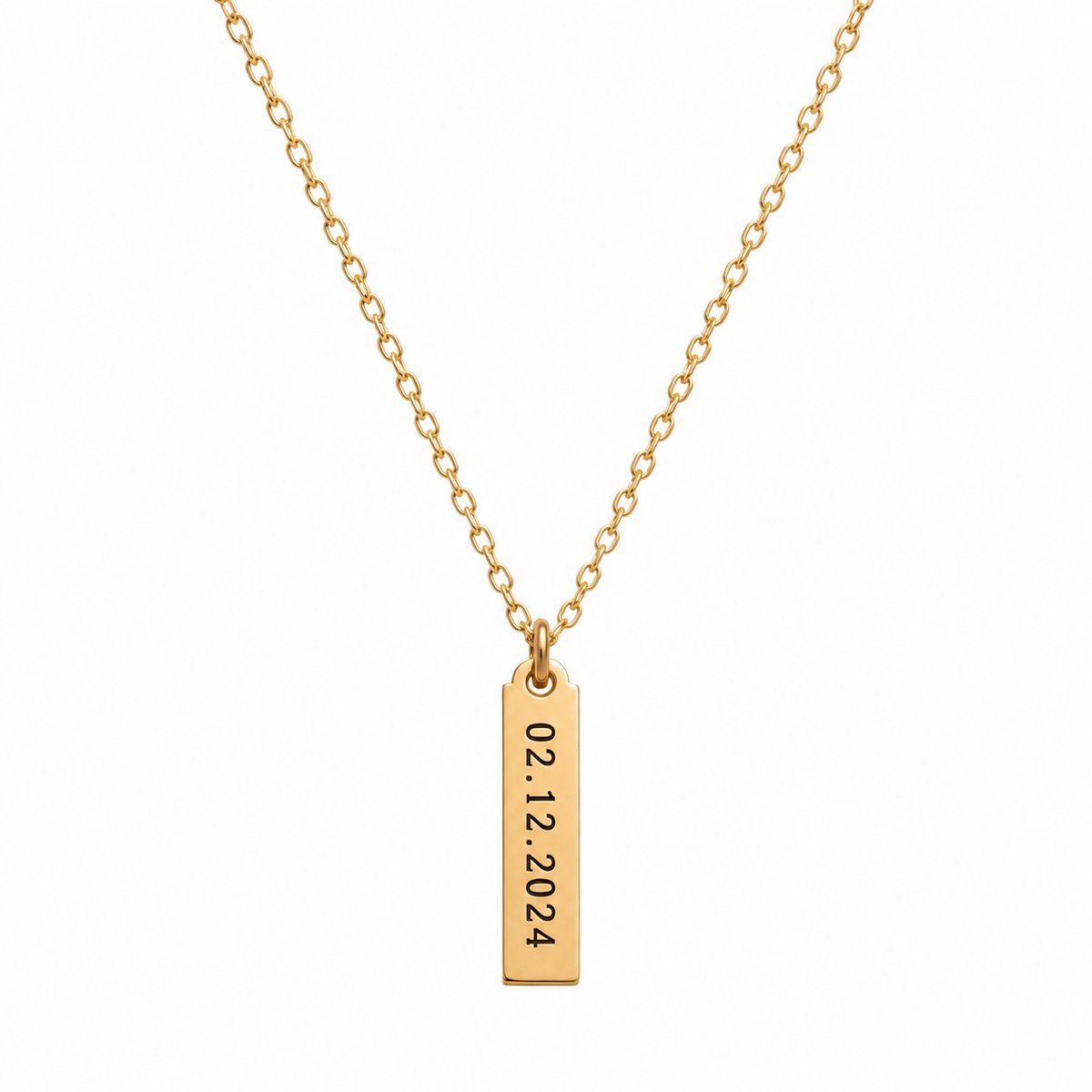 Engravia by Derya – Gepersonaliseerde Staafketting Goudkleurig – RVS Roestvrij Staal – Naam of Datumgravure – Elegant Cadeau voor Dames