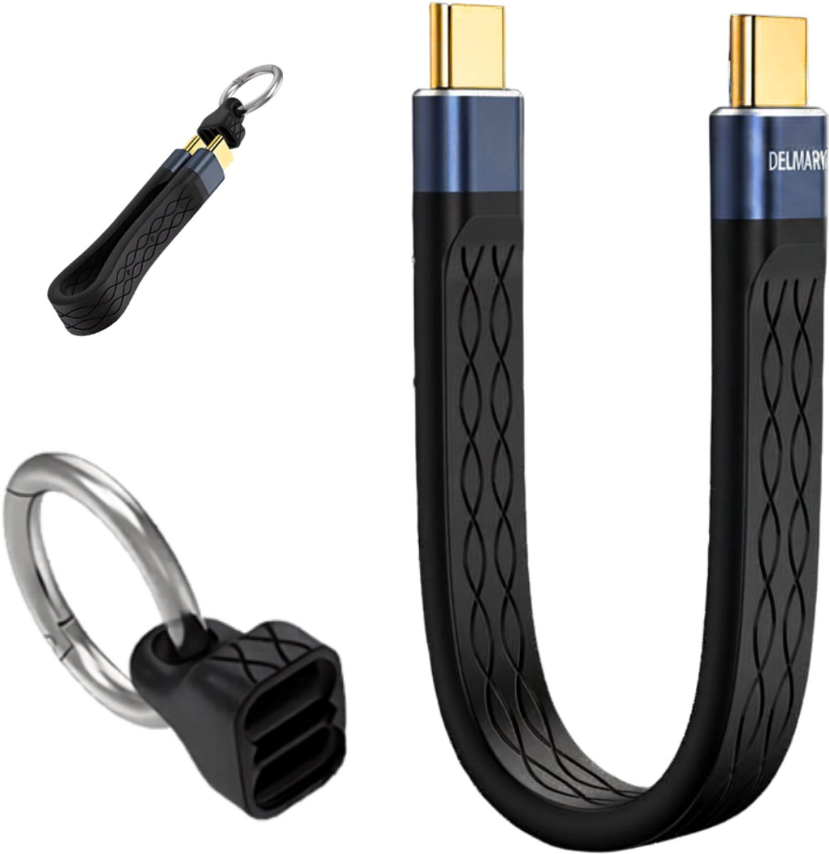Delmark USB-C Kabel - 13cm - USB4 PD240W - 8K Video - Sleutelhanger powerbank kabel - Zwart