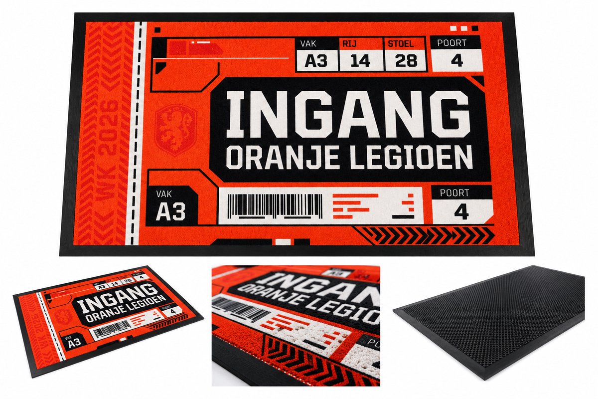Hamat WK 2026 deurmat - deurmat - droogloopmat - schoonloopmat - wk 2026 mat - Ingang Oranje Legioen 45 x 75 cm oranje/zwart/wit