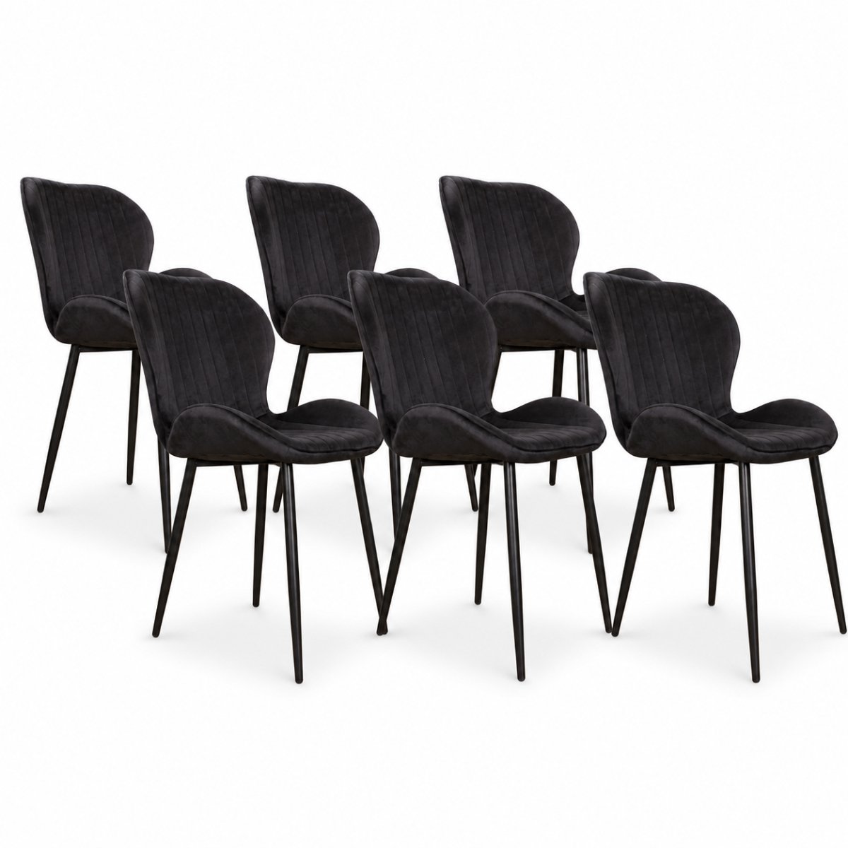 DS4U® - Giulia eetkamerstoel - Set van 6 - Zwart - Velvet - Zwart metalen poten