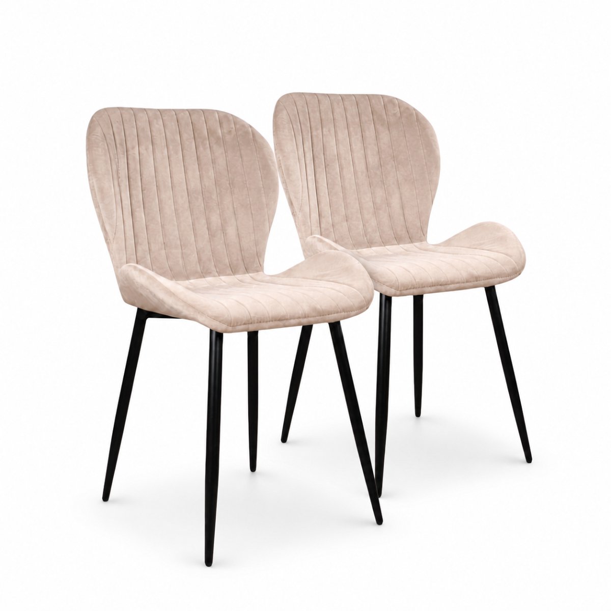 DS4U® - Giulia eetkamerstoel - Set van 2 - Champagne - Velvet - Zwart metalen poten