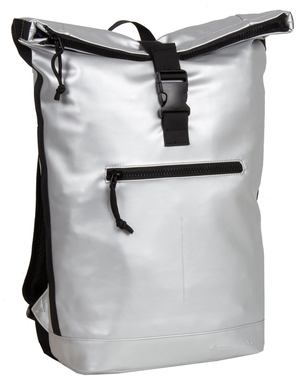 New Rebels Mart New York Metallic Zilver 21L Rugtas Rolltop Waterafstotend Laptop 15.6
