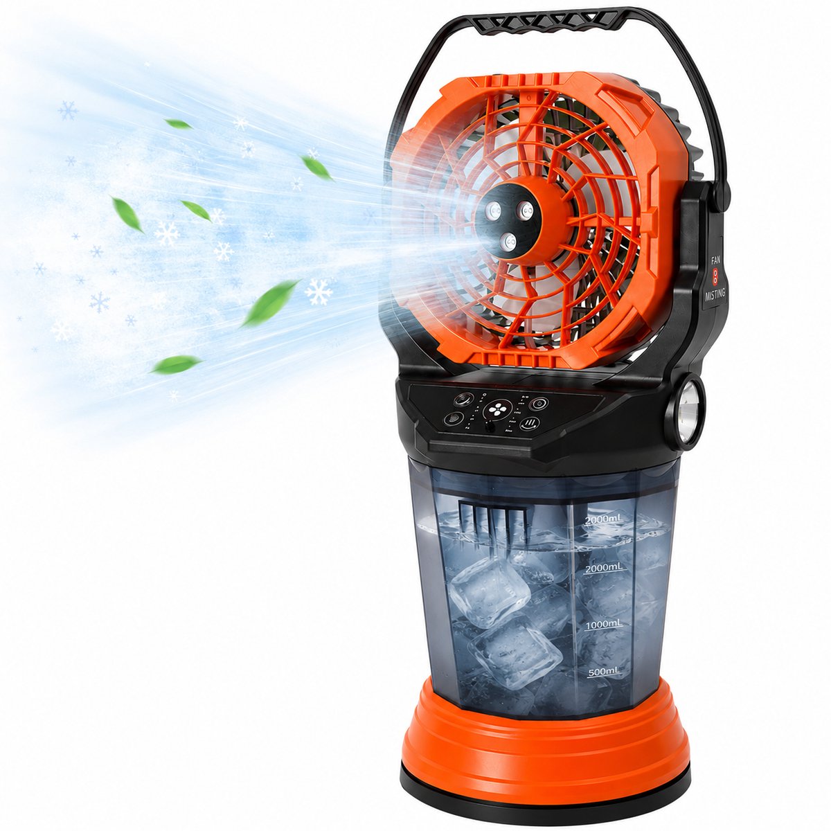 HOB MistFan Pro - Vernevelaar - Draagbare Ventilator - Mistventilator - Water reservoir 2 L - Camping Ventilator - Multifunctioneel met Ledverlichting