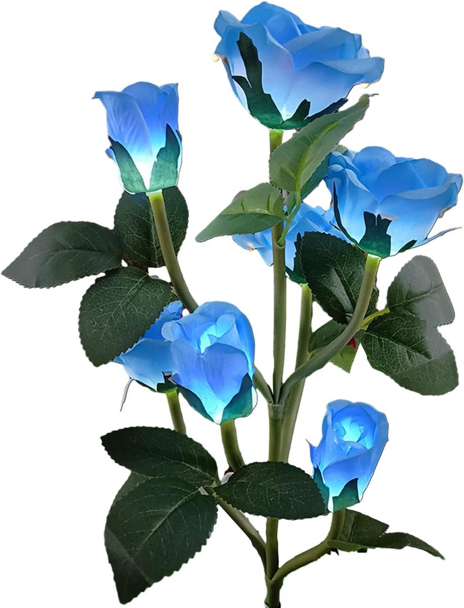 ZVD Rozen Solar Tuinlamp - Automatisch Oplaadbare Waterdichte Solar Lamp - LED Buitenlamp - Geschikt voor Terrassen, Tuinaanleg, Bloempotten, Looppaden - Blauw - Zeven Bloemen