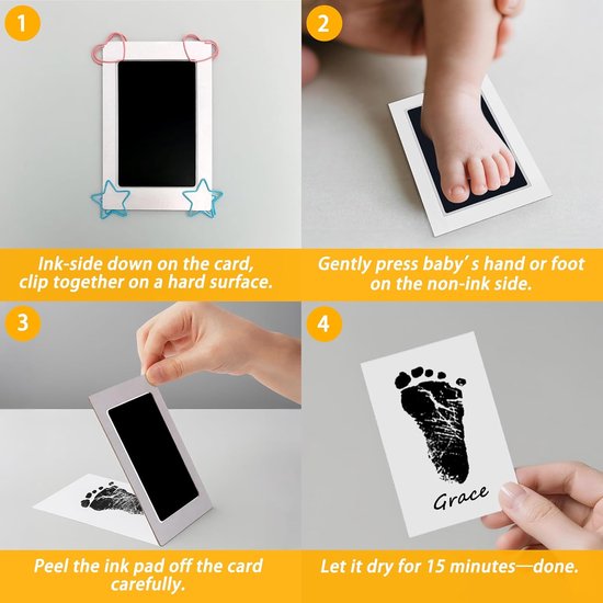 4-delige inktloze hand- en voetafdrukset voor baby's, katten en andere huisdieren. Schoon aanraakbaar inktkussen voor baby's, pasgeborenen en andere huisdieren. Een handig en knoeivrij inktkussen. （9 x 5.7cm） — afbeelding 4
