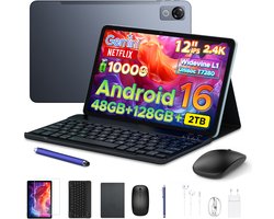 POCKAM P12 – Tablet – Tablets – 48 GB RAM (8+40 GB) – 128 GB ROM – 12 inch 2K 120 Hz IPS – Android 16 – 10000 mAh /18 W – T7280 Octa Core – Dubbele camera – WiFi 5 – Bluetooth – Face ID – Toetsenbord – Stylus meegeleverd – Grijs