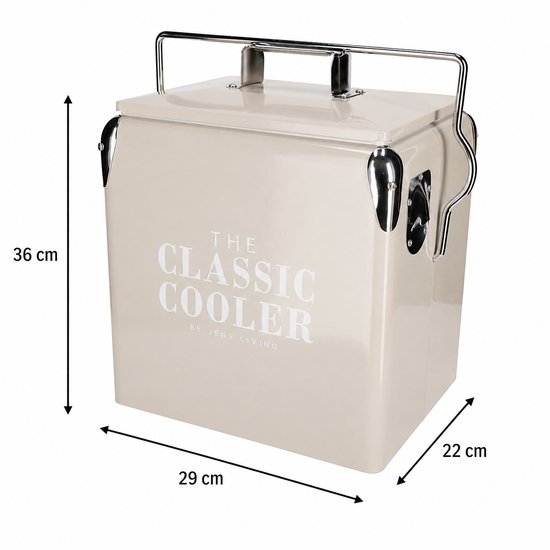 JENS Living Retro Koelbox Taupe - Stijlvolle 13L Ijzeren Koelbox met Binnentas van PP en Flessenopener van Merkloos — afbeelding 2