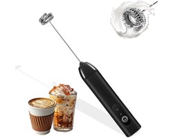 Draagbare melkopschuimer met dubbele garde, oplaadbare USB-melkopschuimer met 3 snelheden, mini-handmixer geschikt voor koffie/latte/cappuccino/eieren kloppen (zwart)
