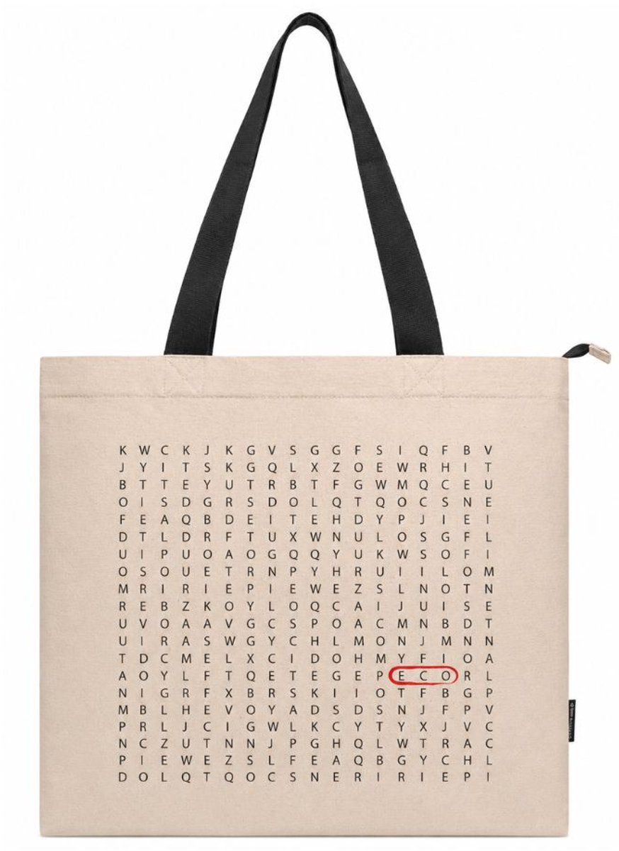 Dames Shopper Woordzoeker - Linnen Shopper Naturel - Strandtas - Reistas - Sporttas met Rits - Lichtgewicht