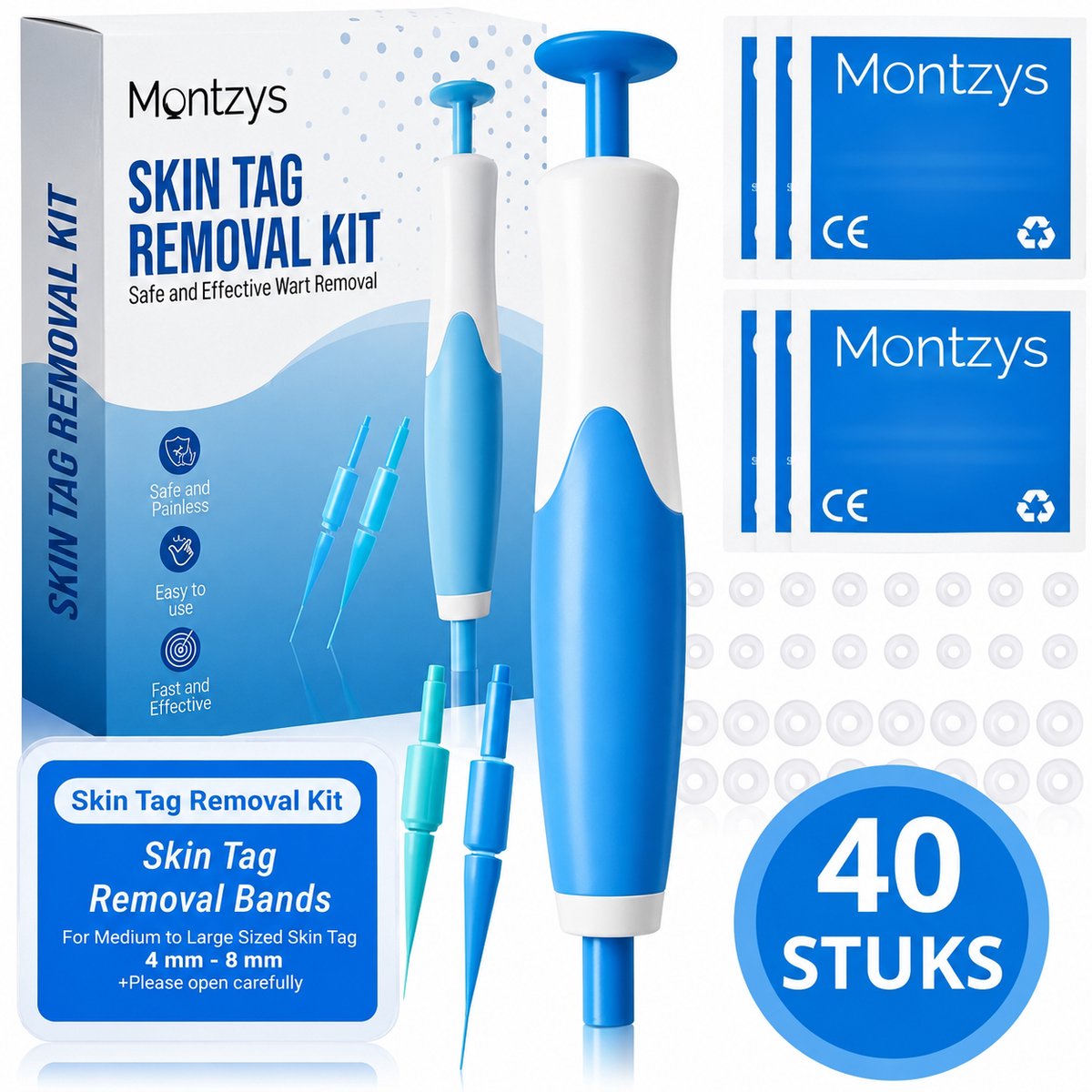 Montzys® Steelwratjes Verwijderen Set - 40 Stuks & 2-8mm - 2 in 1 Steelwratten Verwijderaar - Skin Tag Remover