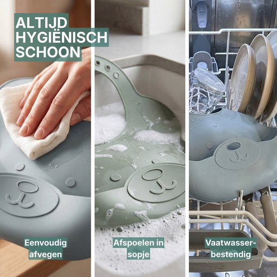 Broemba Siliconen Slabbetjes met Opvangbak - Set van 2 Stuks - Slabber voor Baby - Opvouwbare Slab - Groen / Blauw van Broemba — afbeelding 3