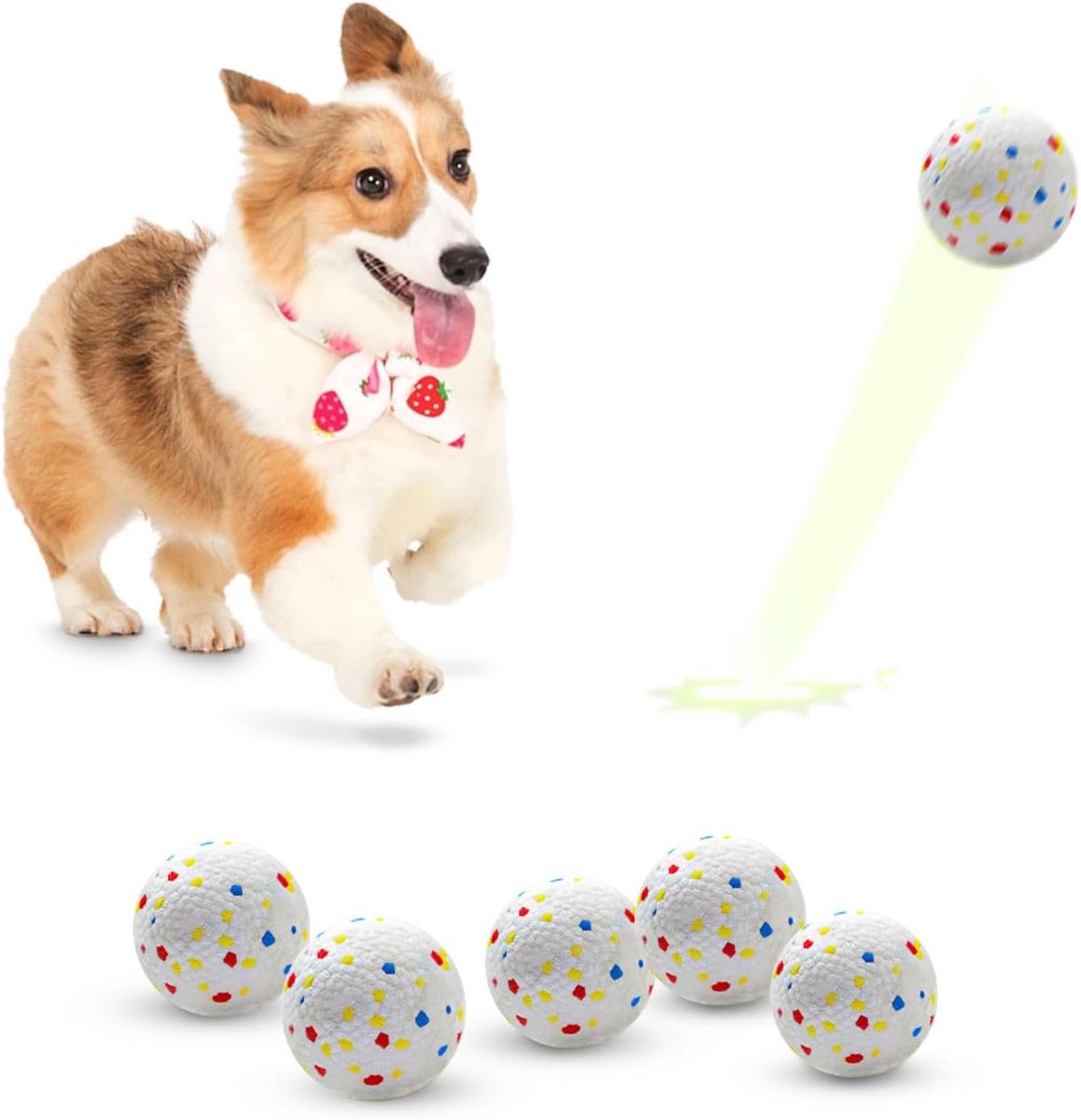 ZVD Hondenspeelbal - 6,3 cm - Mini duurzame rubberen kauwbal - Lichtgewicht interactieve apporteerbal - Geschikt voor kleine en middelgrote honden - Reinigt de tanden en verlicht stress - Huisdierspeelgoed - Verpakking van 6 stuks