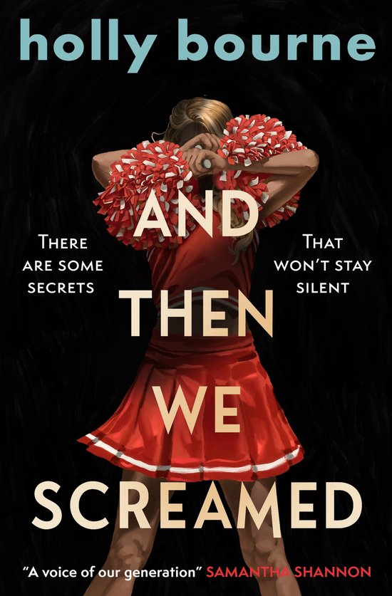 Couverture de livre d'une pom-pom girl en rouge avec des pompons blancs et le texte "holly bourne AND THEN WE SCREAMED".